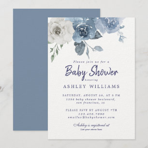 Invitation Joli Baby shower Rose bleu ivoire Dusty