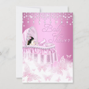 Invitation Joli Baby shower rose étincelant Papillon Invitati