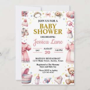 Invitation Joli Baby shower rose fille