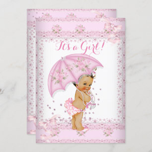 Invitation Joli Baby shower rose fille parapluie floral BR BR