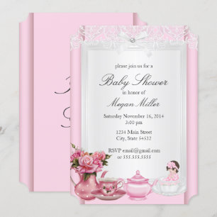 Invitation Joli Baby shower Rose High Tea Girl