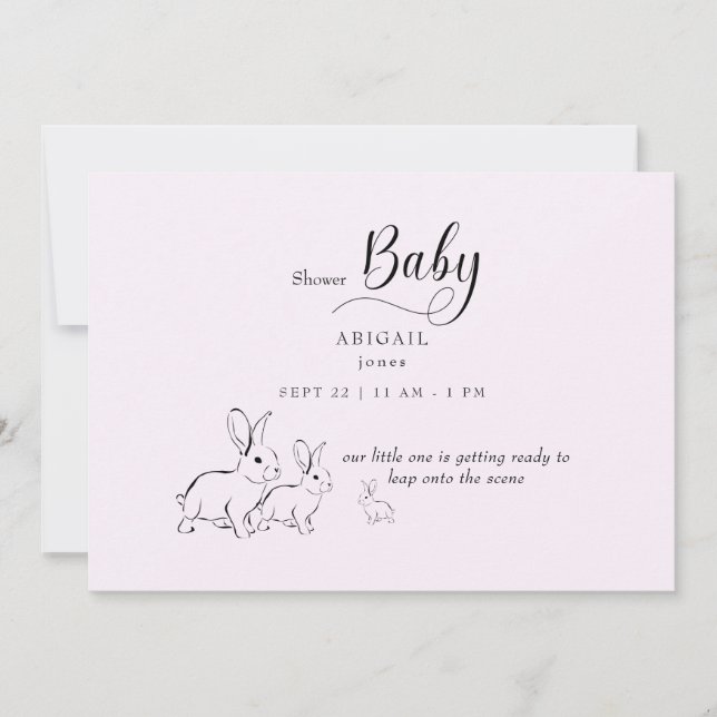 Invitation Joli Baby shower rose lapin en bois (Devant)