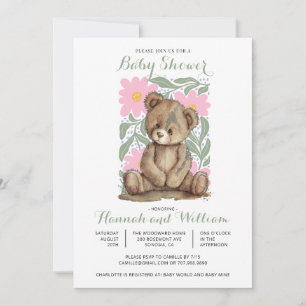 Invitation Joli Baby shower rose Ours Teddy