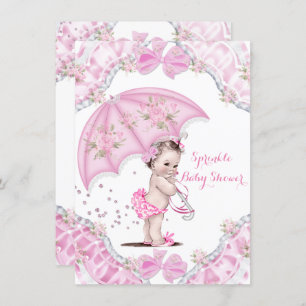 Invitation Joli Baby shower rose Parapluie Fleurs Fille