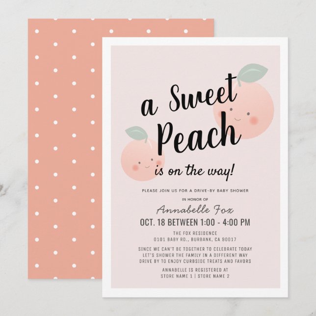 Invitation Joli Baby shower Rose Peach Sweet Drive (Devant / Derrière)