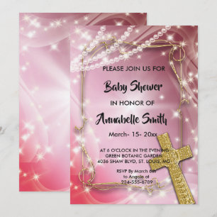 Invitation Joli Baby shower rose Pearl Cross