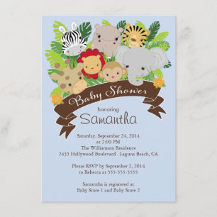 Invitation Joli Baby shower Safari Jungle Moderne Animaux