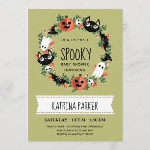 Invitation Joli Baby shower vert Éffrayant Halloween Wreath