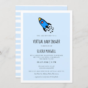 Invitation Joli Baby shower virtuel de fusées bleu garçon