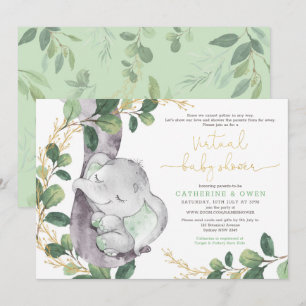 Invitation Joli Baby shower Virtuel Elephant Vert Par Courrie