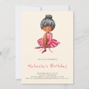 Invitation Joli Ballerine Rose Tutu Fille Noire Anniversaire