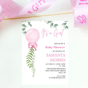 Invitation joli Ballon en eucalyptus rose C'est une Fille Bab