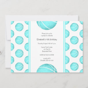 Invitation joli basket turquoise motif fête sportive