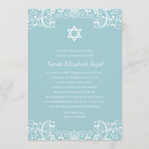 Invitation Joli Bat mitzvah bleu élégant