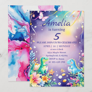 Invitation Joli bébé dinosaure vert avec thème bleu