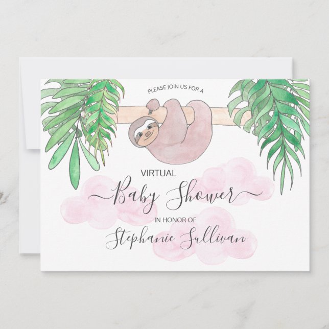 Invitation Joli bébé fille Sloth Baby shower virtuel Invitati (Devant)