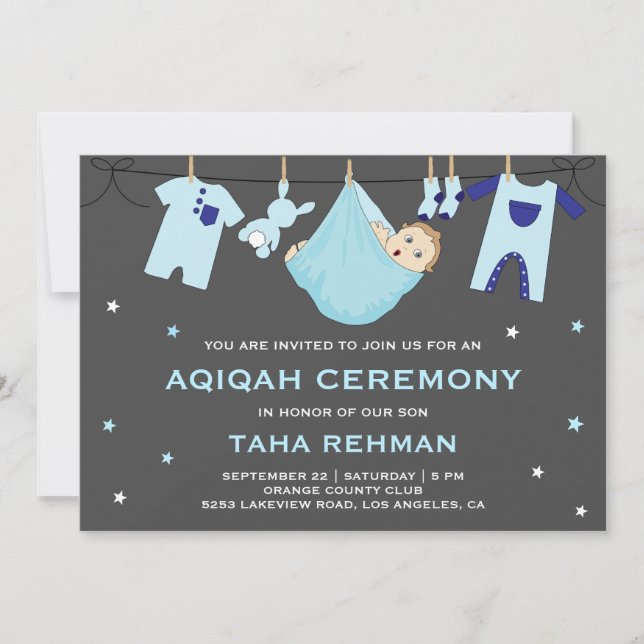 Invitation Joli bébé garçon bleu Aqiqah (Devant)