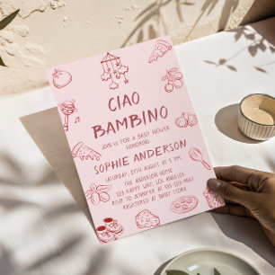Invitation Joli bébé italien rose Ciao Bambino Shower de bébé