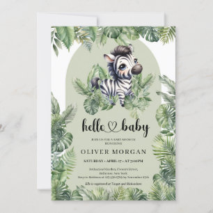 Invitation Joli bébé zèbre Aquarelle verte tropicale