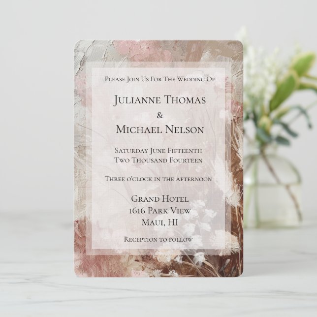 Invitation Joli Beige Blush Boho rose Mariage Floral (Debout devant)