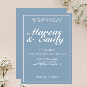 Invitation Joli bleu & blanc moderne minimaliste Mariage