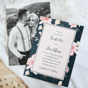 Invitation Joli bleu bleu floral motif Mariage photo