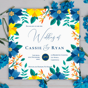 Invitation Joli bleu bleu jaune Floral Mariage romantique