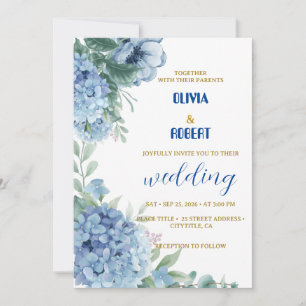 Invitation joli bleu foncé floral