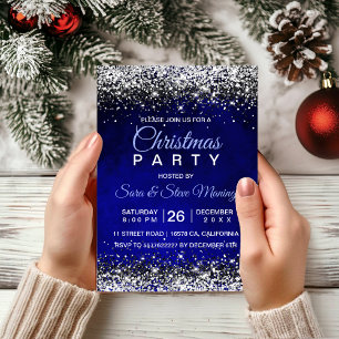 Invitation Joli bleu royal argent faux parties scintillant No
