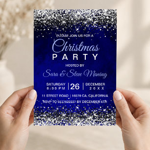 Invitation Joli bleu royal argent faux parties scintillant No