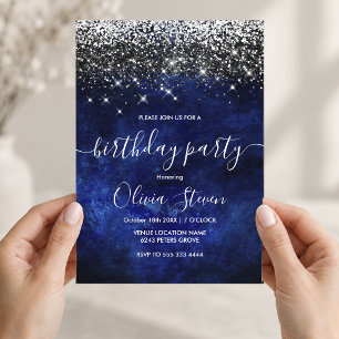 Invitation Joli bleu royal or faux paillettes