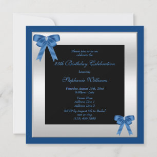 Invitation Joli Blue Bows & Silver encadré Anniversaire
