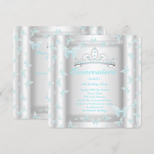 Invitation Joli Blue Quinceanera Party Tiara Butterfly Turquo