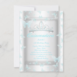 Invitation Joli Blue Quinceanera Party Tiara Butterfly Turquo