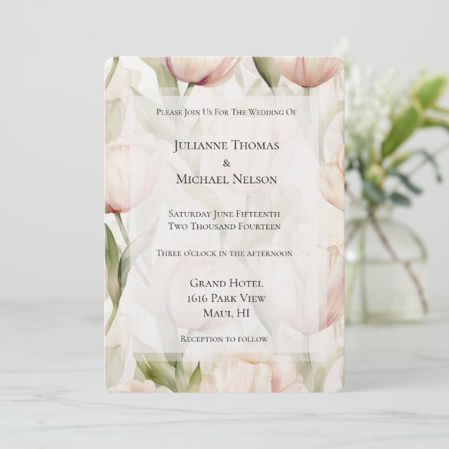 Invitation Joli Blush Crème rose Tulips Floral Mariage (Debout devant)