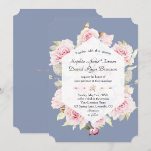 Invitation Joli Blush Floral géométrique Dusty Mariage bleu