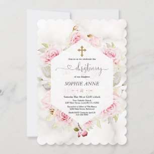 Invitation Joli Blush Floral Girl Christening Calligraphie