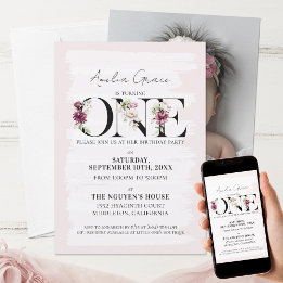Invitation Joli Blush Floral ONE Baby Girl's premier annivers