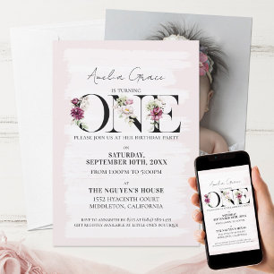 Invitation Joli Blush Floral ONE Baby Girl's premier annivers