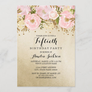 Invitation Joli Blush or rose floral 50e anniversaire
