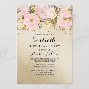 Invitation Joli Blush or rose floral 60e anniversaire