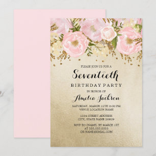 Invitation Joli Blush or rose floral 70e anniversaire