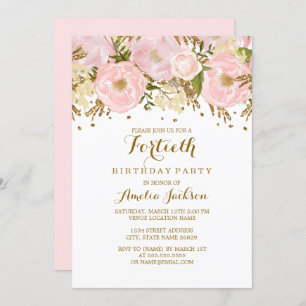 Invitation Joli Blush Pink Gold Floral 40e anniversaire