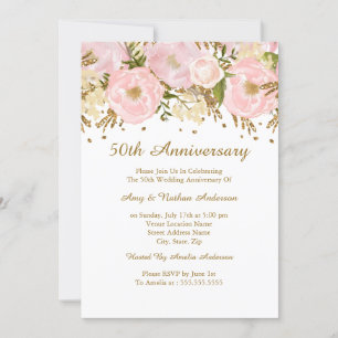 Invitation Joli Blush Pink Gold Floral 50e anniversaire