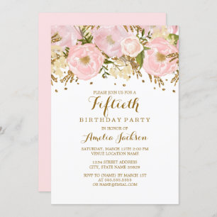 Invitation Joli Blush rose or floral 50e anniversaire