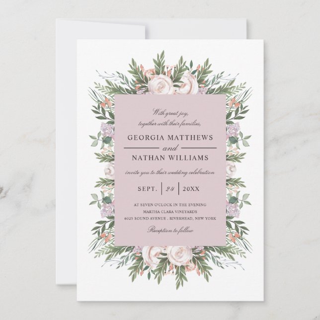 Invitation Joli Bohème Floral Élégant Mariage Mauve Lumière (Devant)