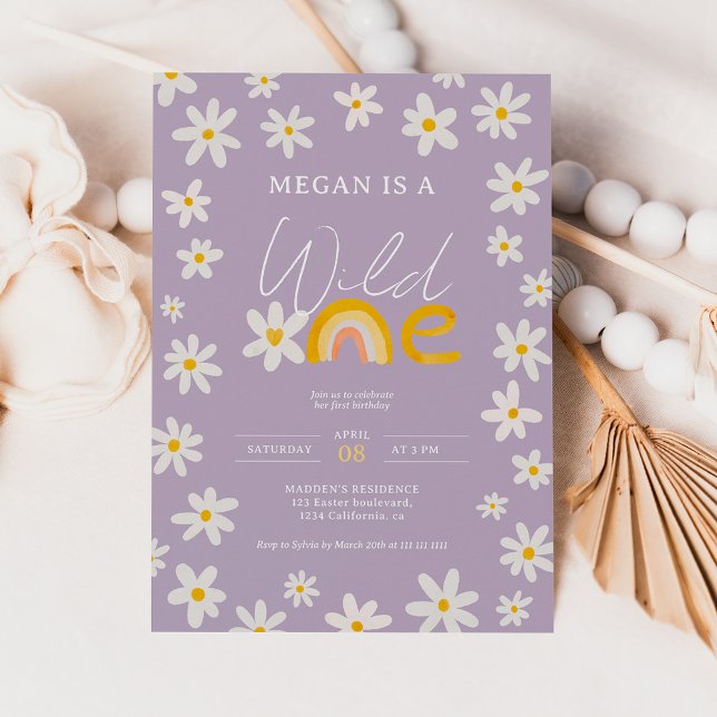 Invitation Joli boho daisy arc-en-ciel wild one 1er anniversa (Créateur téléchargé)
