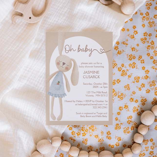 Invitation Joli Boho Oh Baby Baby shower lapin (Créateur téléchargé)