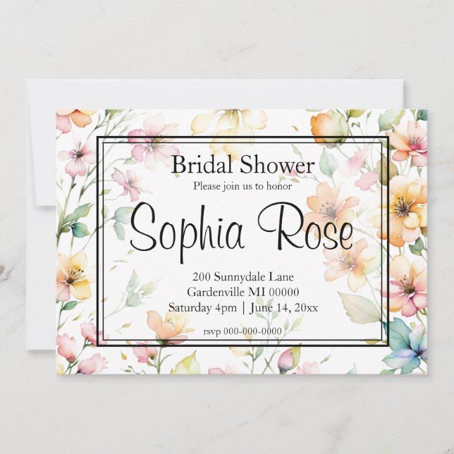 Invitation Joli Boho Orange rose Aquarelle Fleurs sauvages (Devant)