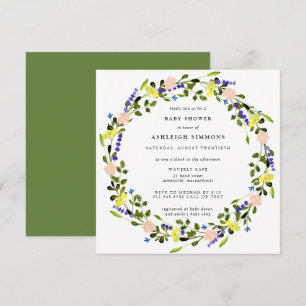Invitation Joli Boho rose jaune Baby shower floral
